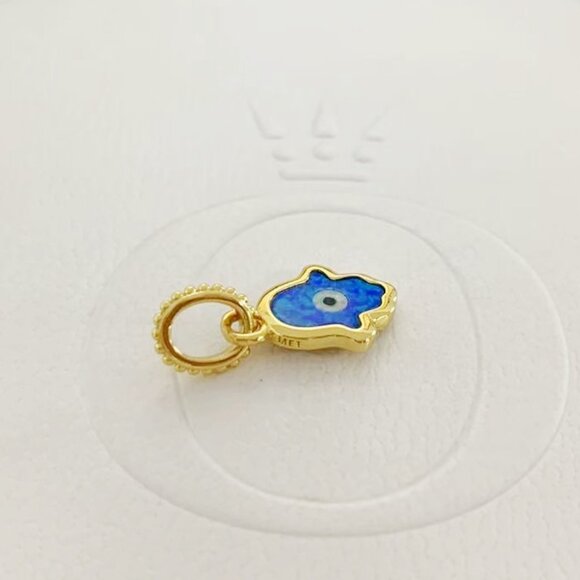 Pandora Hamsa Hand Charm | TikTok Pandora Opalescent Blue Hamsa Hand Dangle Charm Gold-Plated with box